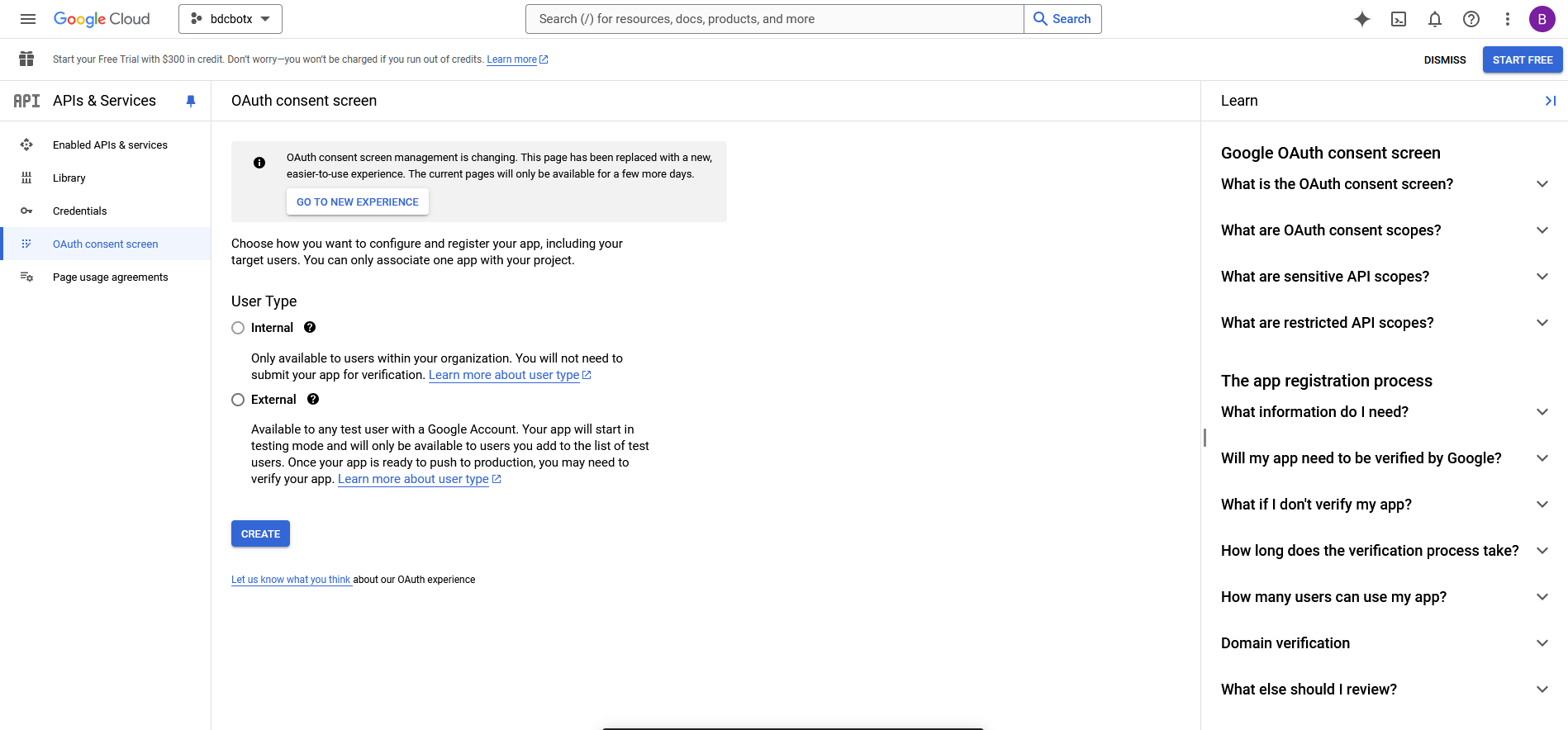 Google OAuth Screen